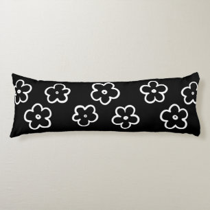 Whimsical Black & White Floral Retro and Cheerful Body Pillow