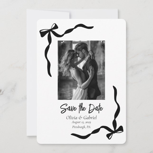 Whimsical Black White Frame Photo Save the Date  Invitation (Front)