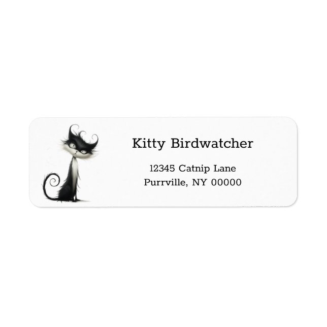 Whimsical Black White Mischievous Cat Address (Front)