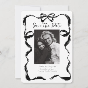 Whimsical Black White Photo Bow Save the Date