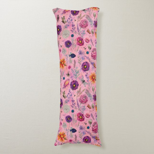 Whimsical Bloom Garden Body Pillow (Front Vertical)