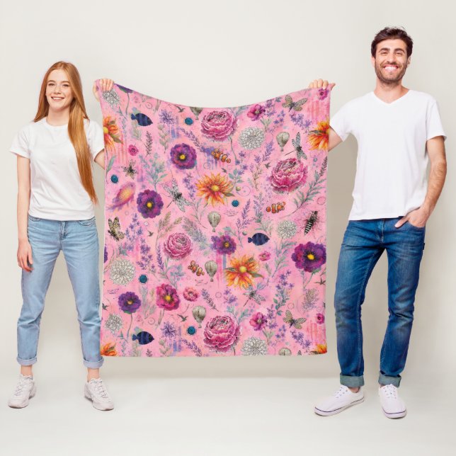 Whimsical Bloom Garden Fleece Blanket (In Situ)