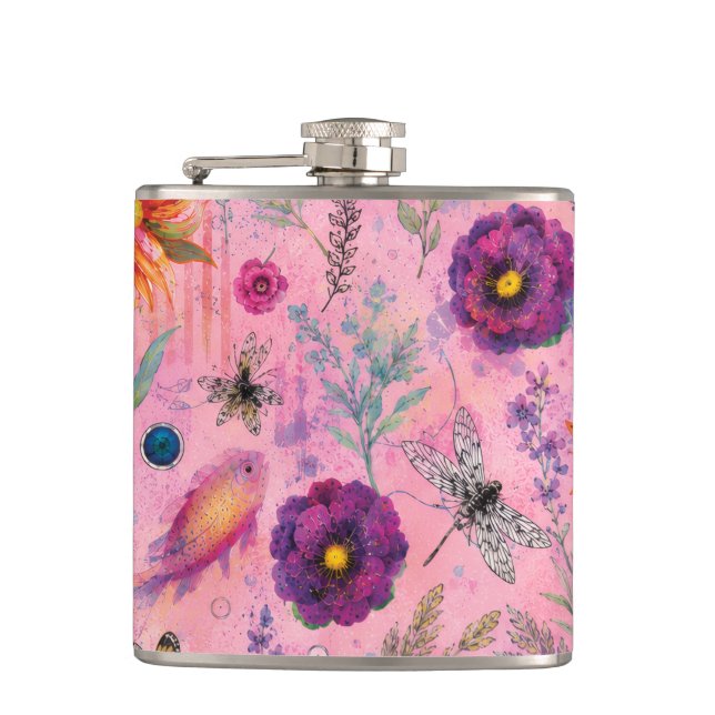 Whimsical Bloom Garden Hip Flask (Front)