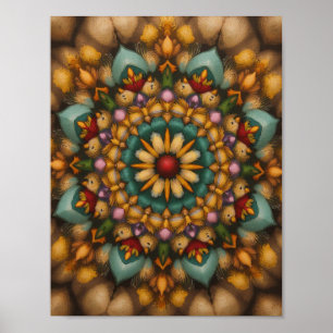 Whimsical Bloom Mandala – Nature-Inspired Wall Art