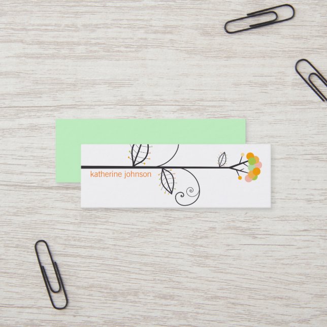 Whimsical Bloom Tree Yellow Citrus Dots Colourful Mini Business Card (Front/Back In Situ)