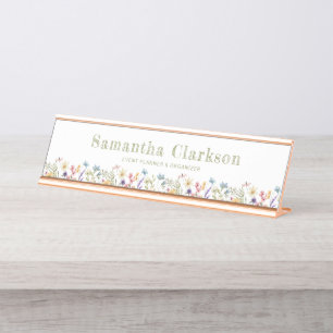 Whimsical Blooming Colourful Wildflower Office Desk Name Plate