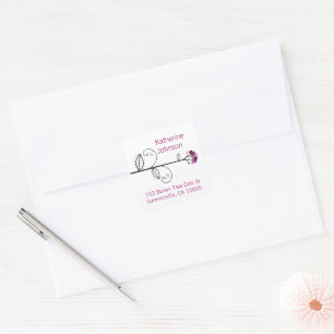 Whimsical Blooms Tree Purple Dots Return Address Square Sticker