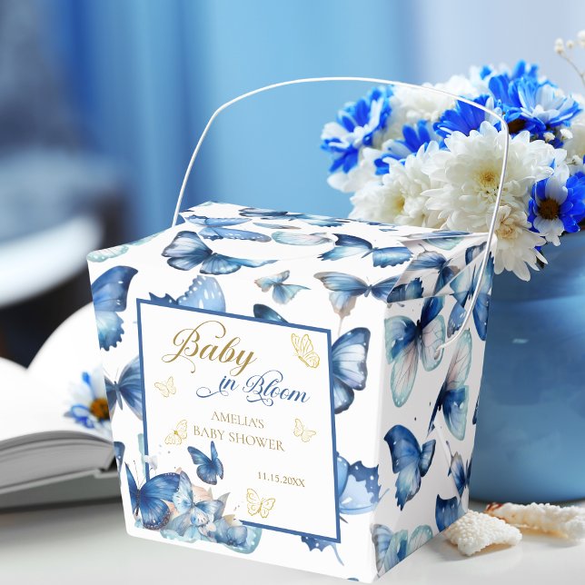 Whimsical Blue and Gold Butterfly Baby in Bloom Favor Box (Creator Uploaded)