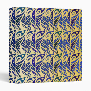 Whimsical blue and gold peacock feather pattern binder