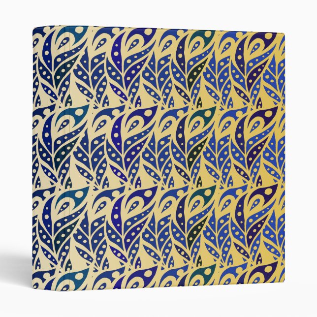 Whimsical blue and gold peacock feather pattern binder (Front/Spine)