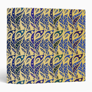 Whimsical blue and gold peacock feather pattern binder