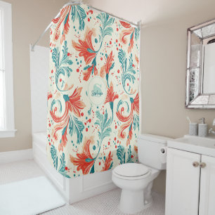 Whimsical Blue and Red Paisley Leaf Pattern