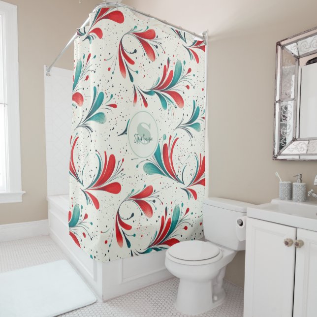 Whimsical Blue and Red Paisley Leaf Pattern (2) (In Situ)