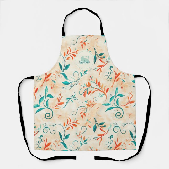 Whimsical Blue and Red Paisley Leaf Pattern (2) Apron (Front)