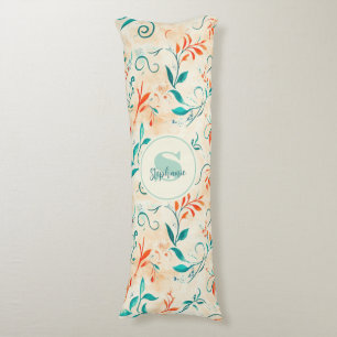 Whimsical Blue and Red Paisley Leaf Pattern (2) Body Pillow