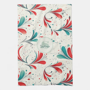Whimsical Blue and Red Paisley Leaf Pattern (2) Kitchen Towel