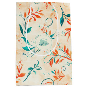 Whimsical Blue and Red Paisley Leaf Pattern (2) Medium Gift Bag