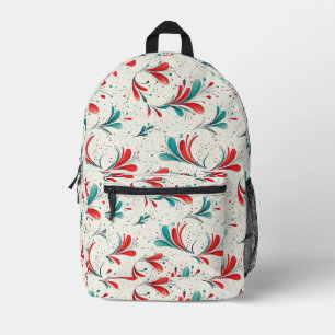 Whimsical Blue and Red Paisley Leaf Pattern (2) Printed Backpack
