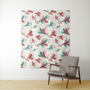Whimsical Blue and Red Paisley Leaf Pattern (2) Tapestry