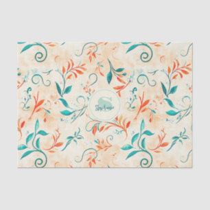 Whimsical Blue and Red Paisley Leaf Pattern (2) Tissue Paper