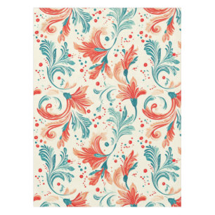Whimsical Blue and Red Paisley Leaf Pattern Tablecloth