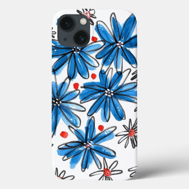 Whimsical Blue and White Flowers Case-Mate iPhone Case (Back)