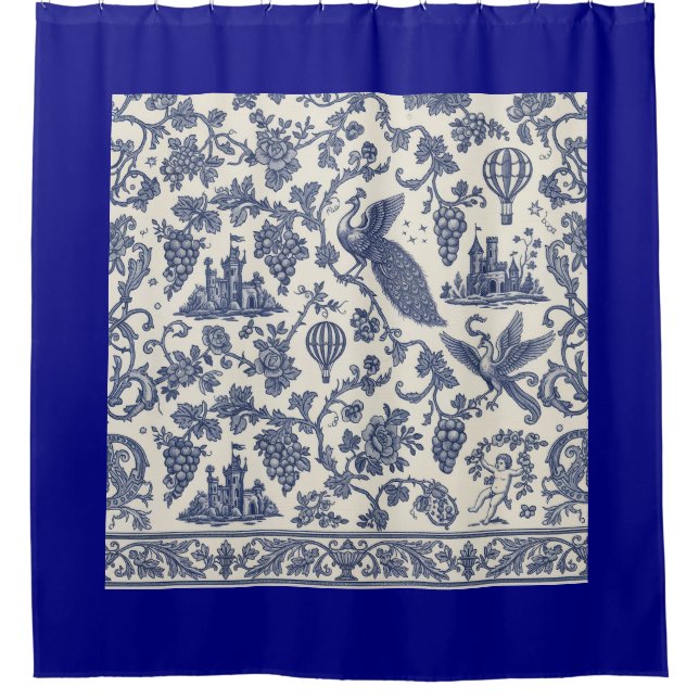 Whimsical Blue and White Peacock, Castle  (Front)