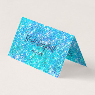 Whimsical blue aqua faux Glitter Business Card