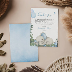 Whimsical Blue Baby Elephant Thank You Card