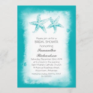 Whimsical blue beach bridal shower invitations