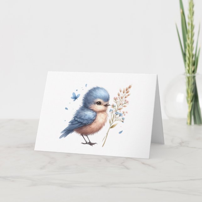 Whimsical Blue Bird All-Occasion Blank Greeting Card (Front)