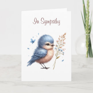 Whimsical Blue Bird Flowers and Butterfly Sympathy Card