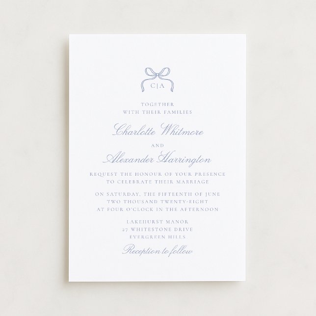 Whimsical Blue Bow Wedding Invitation (Créateur téléchargé)