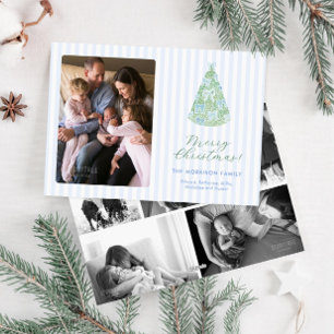 Whimsical Blue Bows On Christmas Tree Photo Holiday Card