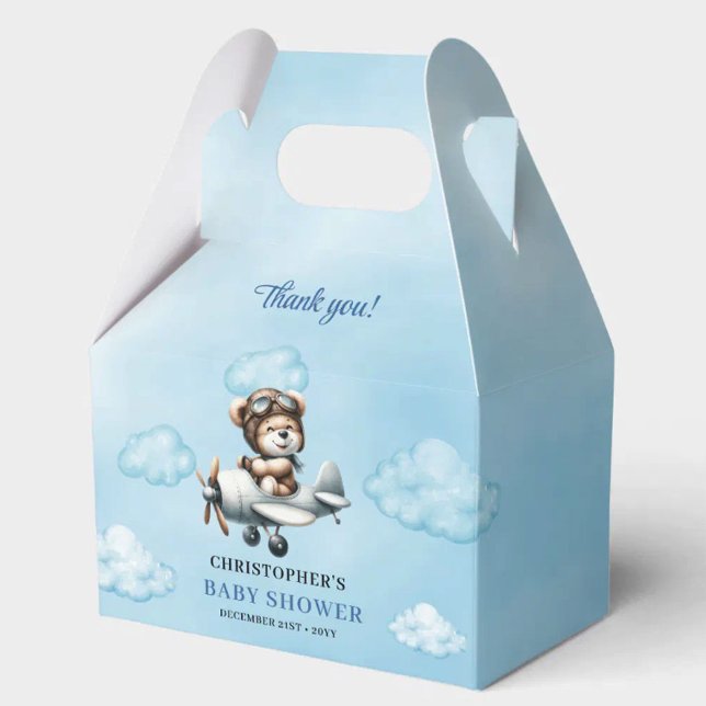 Whimsical Blue Brown Teddy Bear Pilot Baby Shower  Favor Box (Whimsical Blue Brown Teddy Bear Pilot Baby Shower Favor Box

)