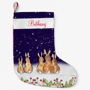Whimsical Blue Bunny Rabbit Personalized Christmas Small Christmas Stocking
