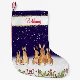 Whimsical Blue Bunny Rabbit Personalized Christmas Small Christmas Stocking