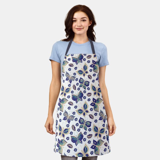 Whimsical Blue Butterfly Apron (Worn)