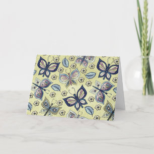 Whimsical Blue Butterfly Pattern Blank Note Card