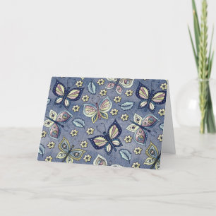 Whimsical Blue Butterfly Pattern Blank Note Card