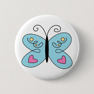Whimsical Blue Butterfly with heart Wings 2 Inch Round Button
