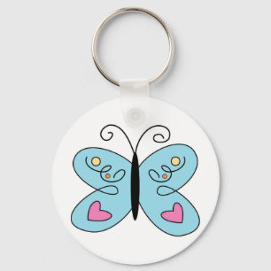 Whimsical Blue Butterfly with heart Wings Keychain