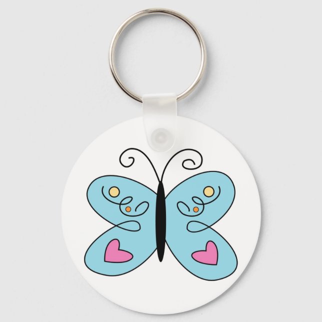 Whimsical Blue Butterfly with heart Wings Keychain (Front)