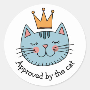 Whimsical Blue Cat With A Yellow Crown Custom Classic Round Sticker