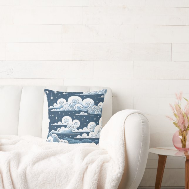 Whimsical Blue Celestial Baby Boy  Throw Pillow (Couch)