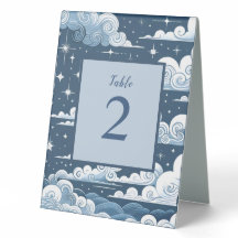 Whimsical Blue Celestial Baby Shower Table Number