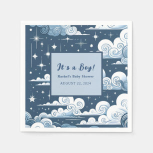 Whimsical Blue Celestial Custom Baby Shower Napkin
