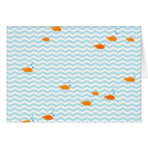 Whimsical Blue chevron with gold fish