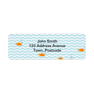 Whimsical Blue chevron with gold fish