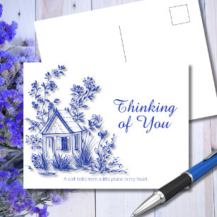 Whimsical Blue Cottage Botanical Thinking of You Postcard